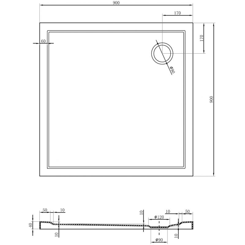 Mexen Flow štvorcový sprchový kút slim 90 x 90 cm, čierny mat - 46S709090