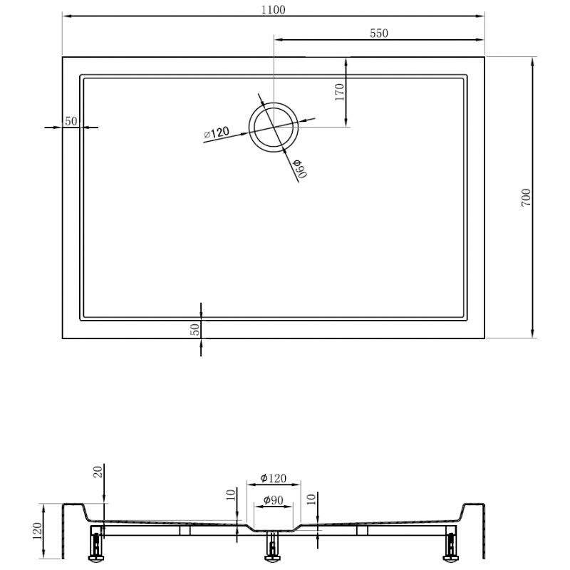 Mexen Flow+ obdĺžniková vanička 110 x 70 cm, čierny mat - 46R707011H