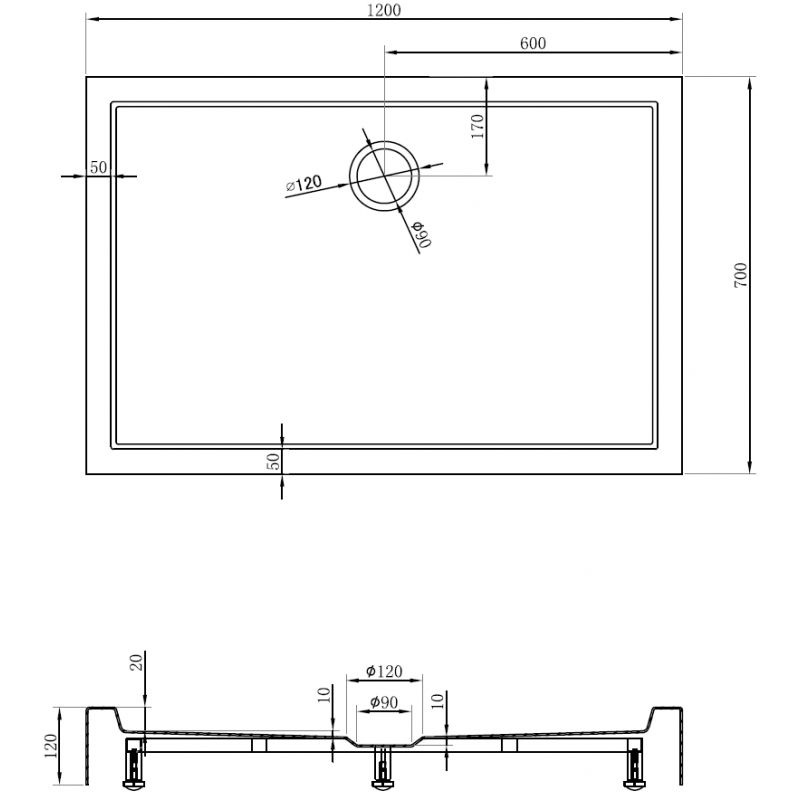 Mexen Flow+ obdĺžniková vanička 120 x 70 cm, čierny mat - 46R707012H