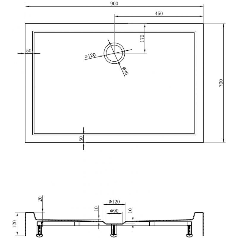 Mexen Flow+ obdĺžniková sprchová vanička 90 x 70 cm, čierny mat - 46R707090H