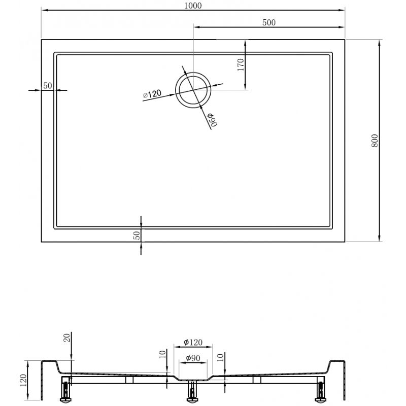 Mexen Flow+ obdĺžniková sprchová vanička 100 x 80 cm, čierna matná - 46R708010H
