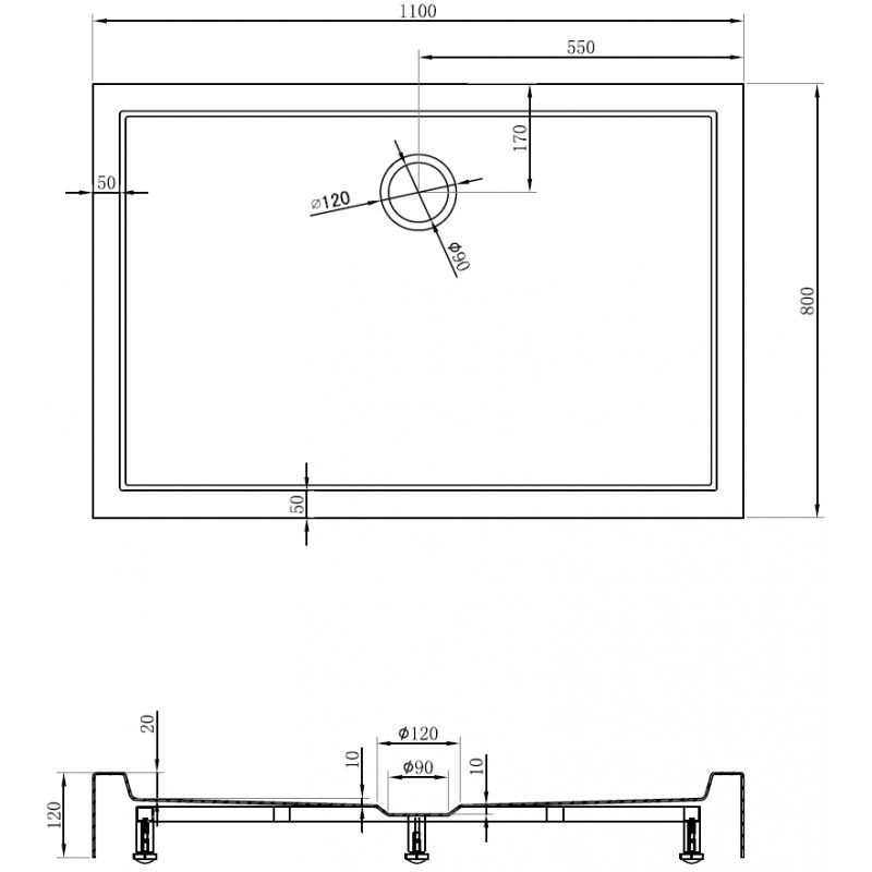Mexen Flow+ obdĺžniková vanička 110 x 80 cm, čierna matná - 46R708011H