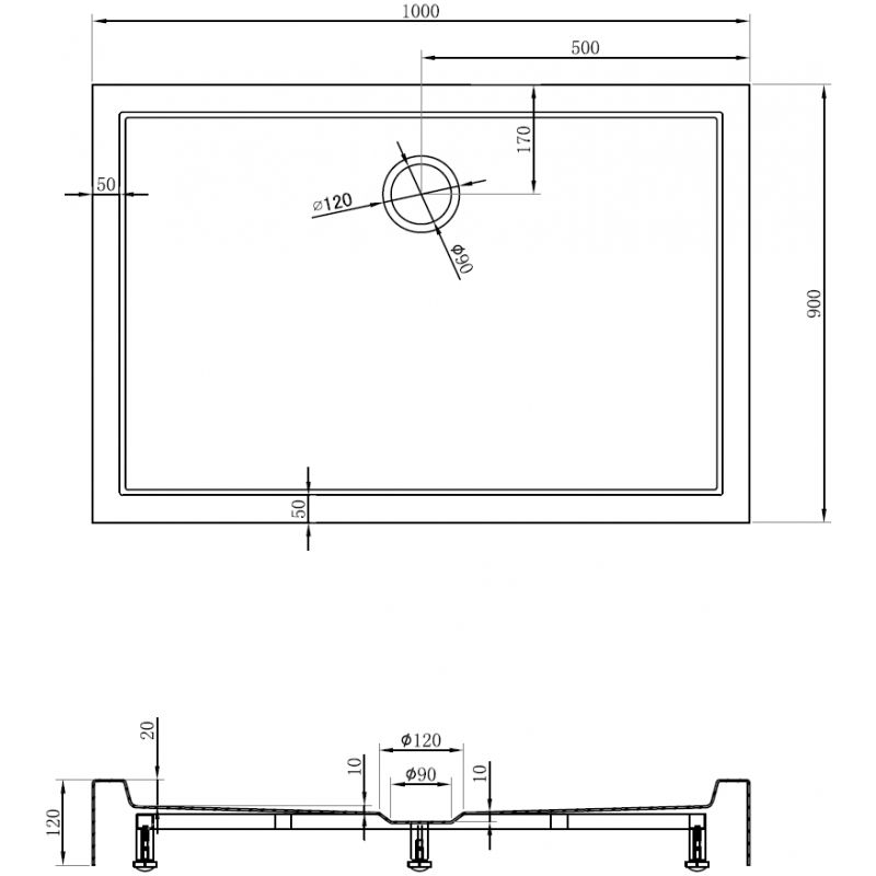 Mexen Flow+ obdĺžniková vanička 100 x 90 cm, čierny mat - 46R709010H