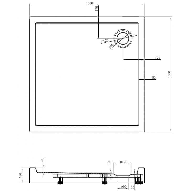 Mexen Flow+ štvorcová vanička 100 x 100 cm, čierna mat - 46S701010H