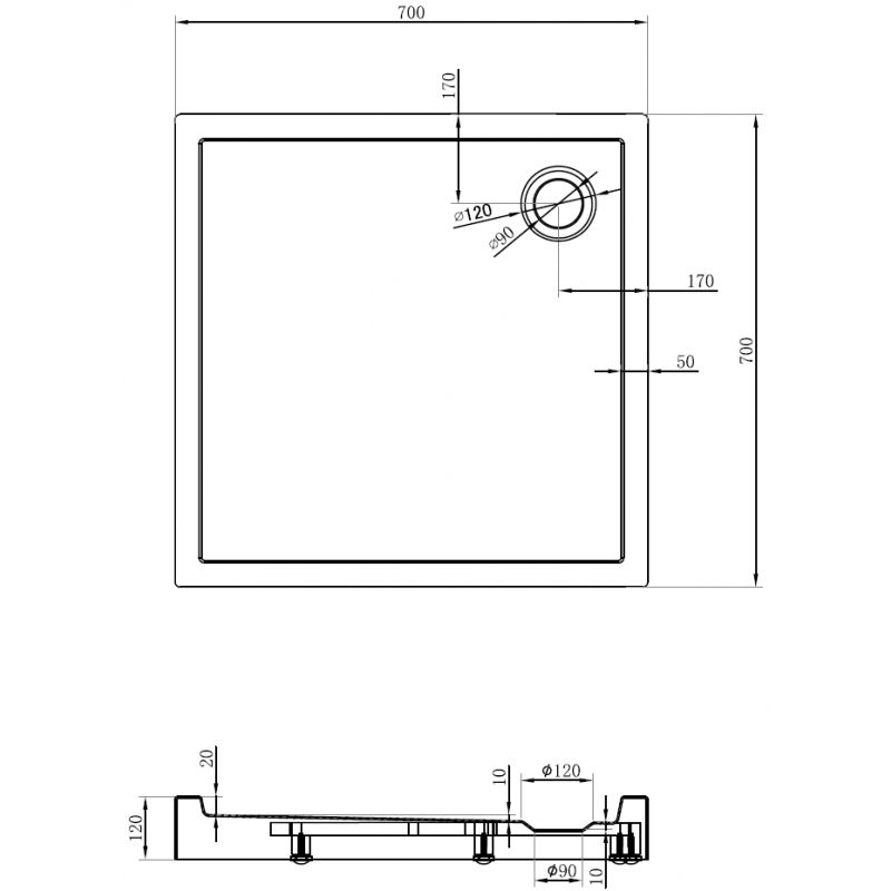 Mexen Flow+ sprchová vanička štvorcová 70 x 70 cm, biely lesk - 46S107070H