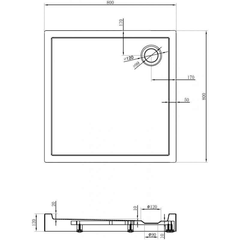 Mexen Flow+ sprchová vanička štvorcová 80 x 80 cm, biely lesk - 46S108080H