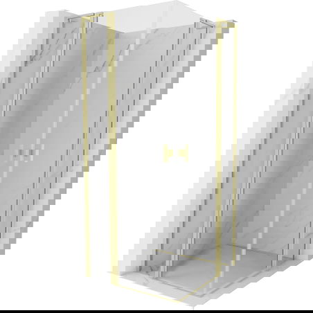 Mexen Mist L Duo sprchový kút s otváracími dverami 90 x 90 cm, transparentný, zlatý brúsený - 8A4L-090-090-55-00