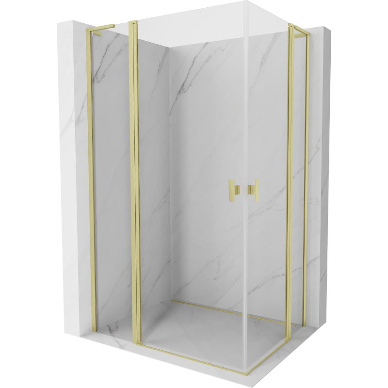 Mexen Mist L Duo skladací sprchový kút 115 x 90 cm, priehľadný, zlatá kartáčovaná - 8A4L-115-090-55-00