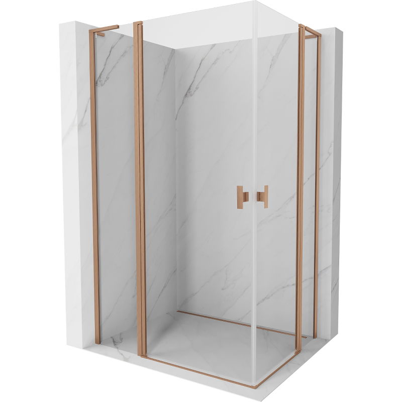 Mexen Mist L Duo sprchový kút s pántami 115 x 90 cm, transparentný, brúsená meď - 8A4L-115-090-65-00
