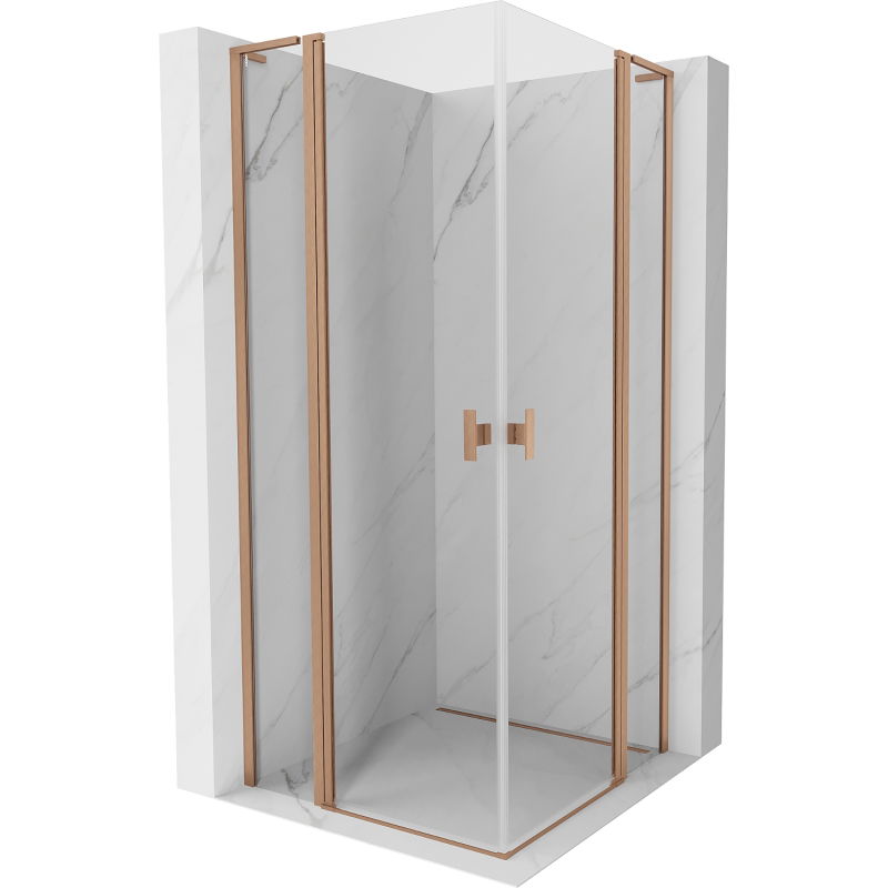 Mexen Mist L Duo sprchový kút sklápací 120 x 120 cm, transparentný, brúsená meď - 8A4L-120-120-65-00