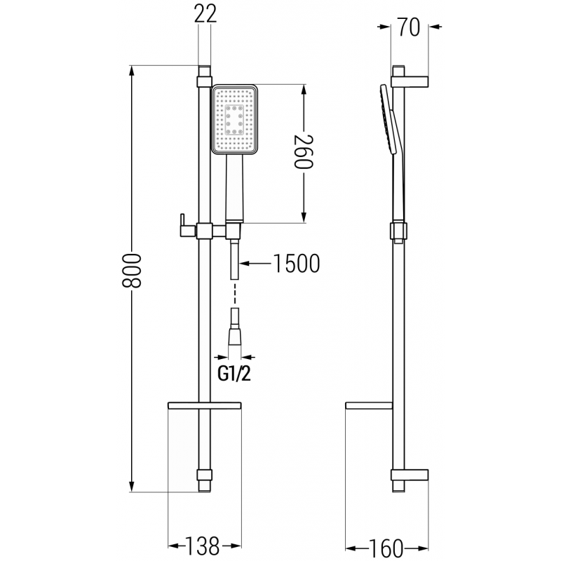 Mexen DQ54 posuvný sprchový set, čierny - 785544581-71