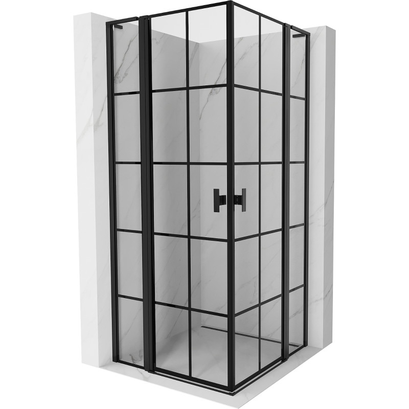Mexen Mist L Duo sprchová kabína s otočnými dverami 95 x 95 cm, čierna mriežka, čierna - 8A4L-095L-095P-70-77