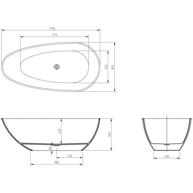 Mexen Glass earth voľne stojaca priehľadná vaňa 170 x 85 cm, chrómová zátka - 58061708505