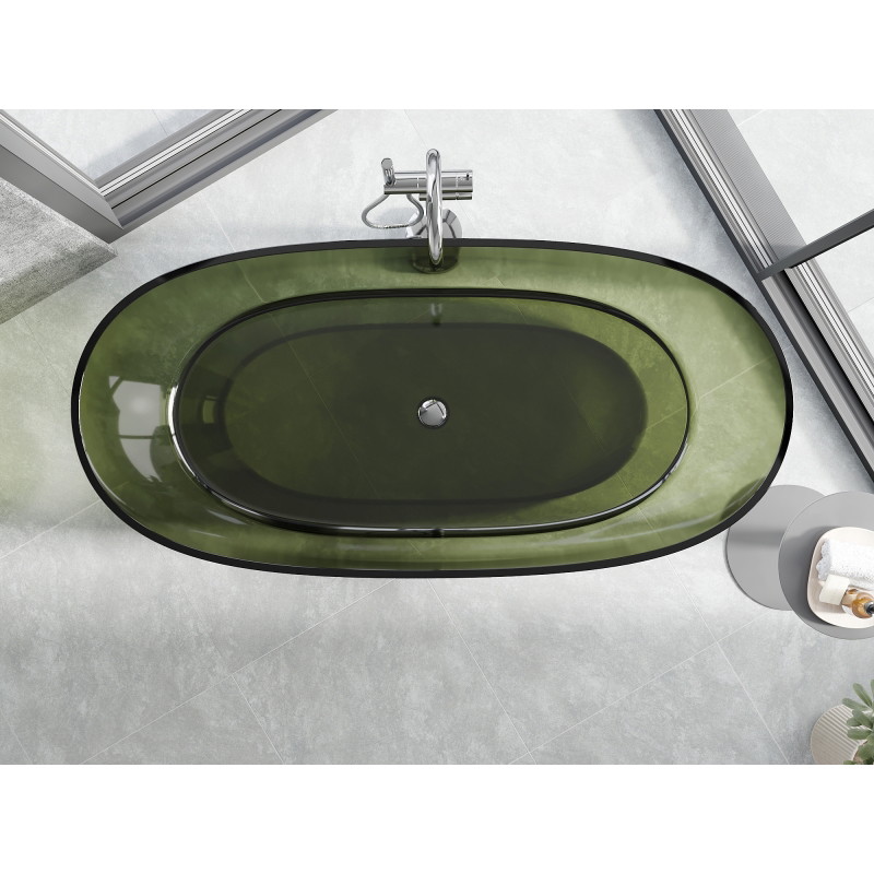 Mexen Pure voľne stojaca priehľadná vaňa 170 x 80 cm, olive, chrómová zátka - 58071708001