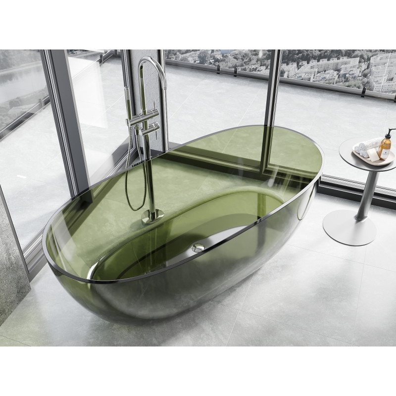 Mexen Pure voľne stojaca priehľadná vaňa 170 x 80 cm, olive, chrómová zátka - 58071708001