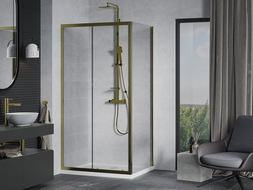Mexen Apia sprchový kút posuvný 130 x 100 cm, transparentný, zlatý + vanička Flat, biela- 840-130-100-50-00-4010G