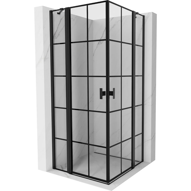 Mexen Mist Duo sprchový kút, sklopný 110 x 110 cm, čierna mriežka, čierna - 8A4-110L-110P-70-77