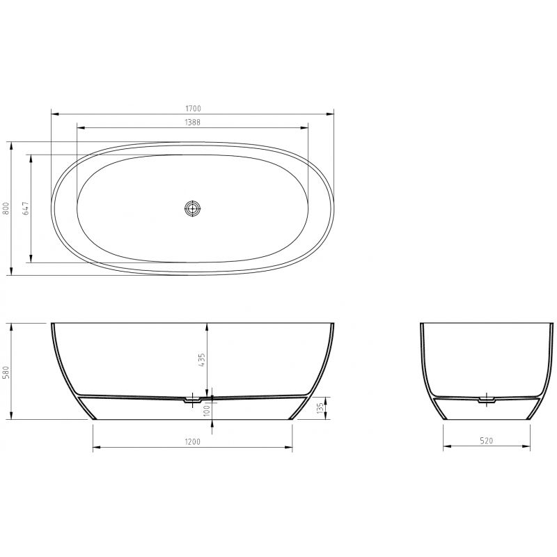 Mexen Pure lesná voľne stojaca vaňa transparentná 170 x 80 cm, štupeľ chróm - 58071708002