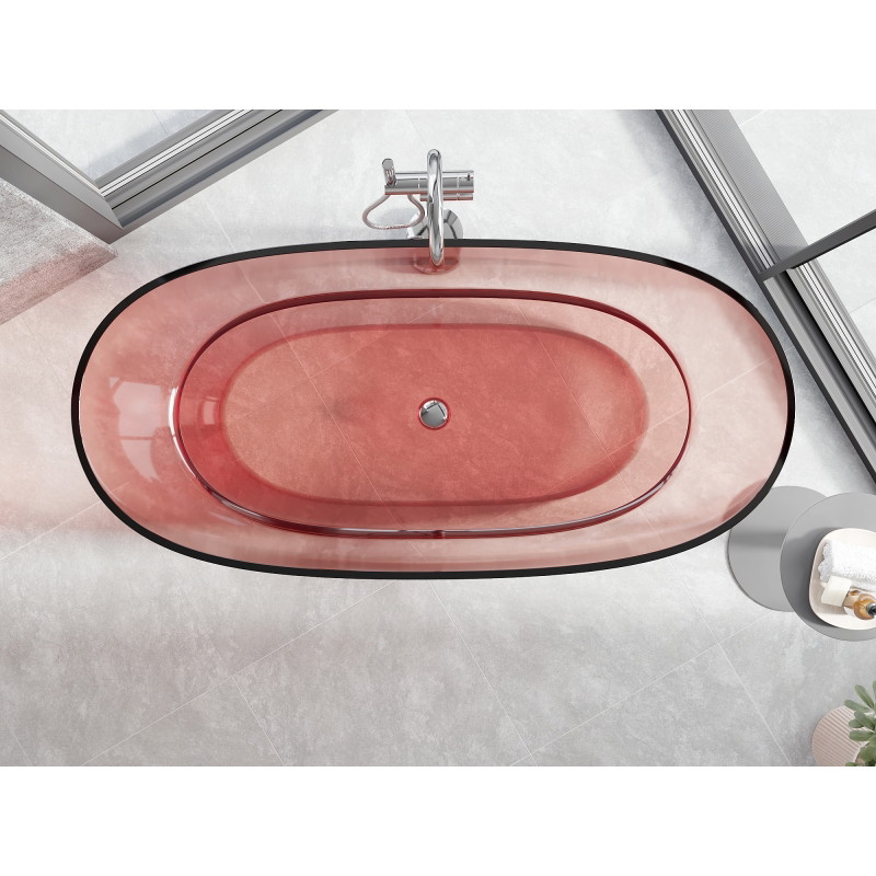 Mexen Pure samostatne stojaca transparentná vaňa 170 x 80 cm, koralová, chrómová zátka - 58071708004