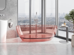 Mexen Pure samostatne stojaca transparentná vaňa 170 x 80 cm, koralová, chrómová zátka - 58071708004