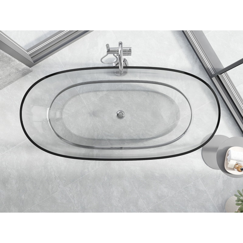 Mexen Pure voľne stojaca transparentná vaňa 170 x 80 cm, priehľadná, chrómová zátka - 58071708008