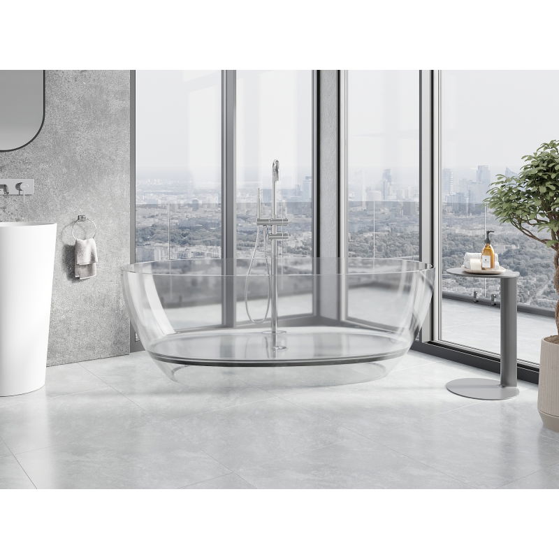 Mexen Pure číra samostatne stojaca transparentná vaňa 170 x 80 cm, chrómová zátka - 58071708008