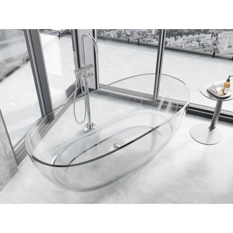 Mexen Pure voľne stojaca transparentná vaňa 170 x 80 cm, priehľadná, chrómová zátka - 58071708008