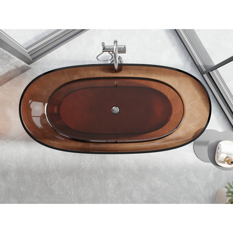 Mexen Pure voľne stojaca priehľadná vaňa 170 x 80 cm, cherry, chrómový uzáver - 58071708009