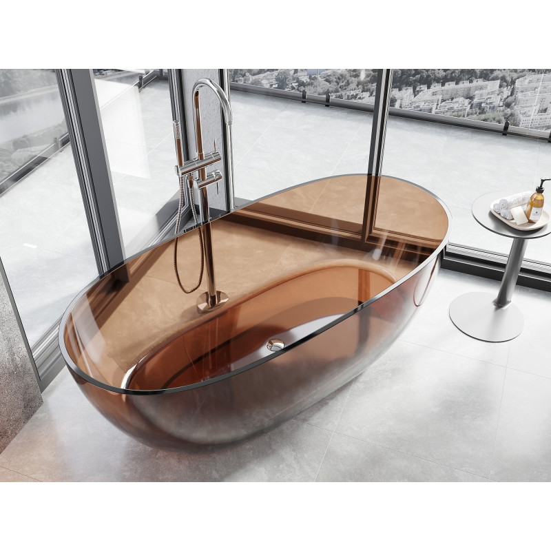 Mexen Pure voľne stojaca priehľadná vaňa 170 x 80 cm, cherry, chrómový uzáver - 58071708009