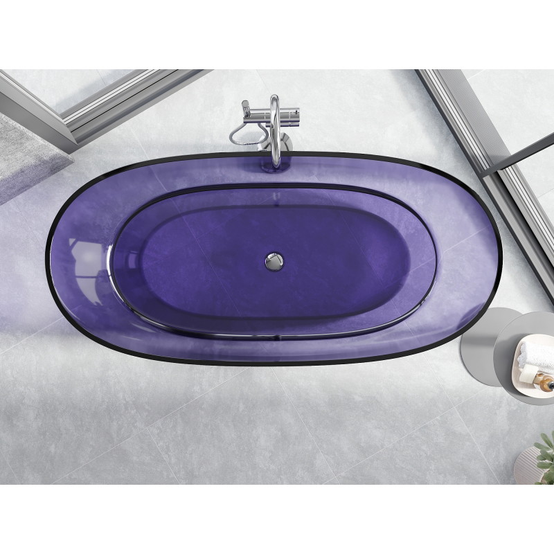 Mexen Pure voľne stojaca priehľadná vaňa 170 x 80 cm, tmavá bridlicovo modrá, chrómová zátka - 58071708010