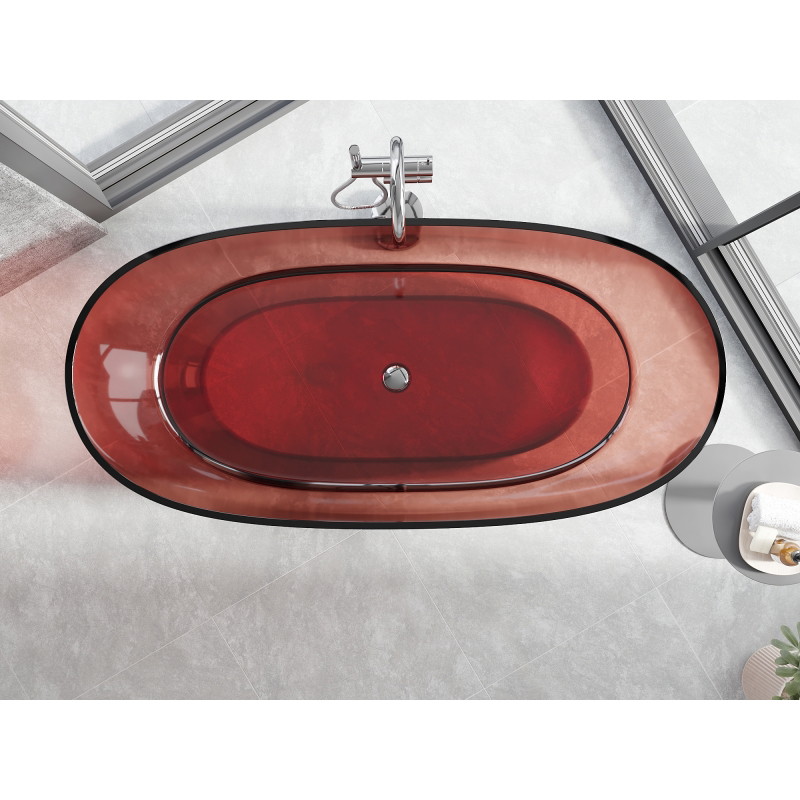 Mexen Pure voľne stojaca transparentná vaňa 170 x 80 cm, ružová, chrómová zátka - 58071708014