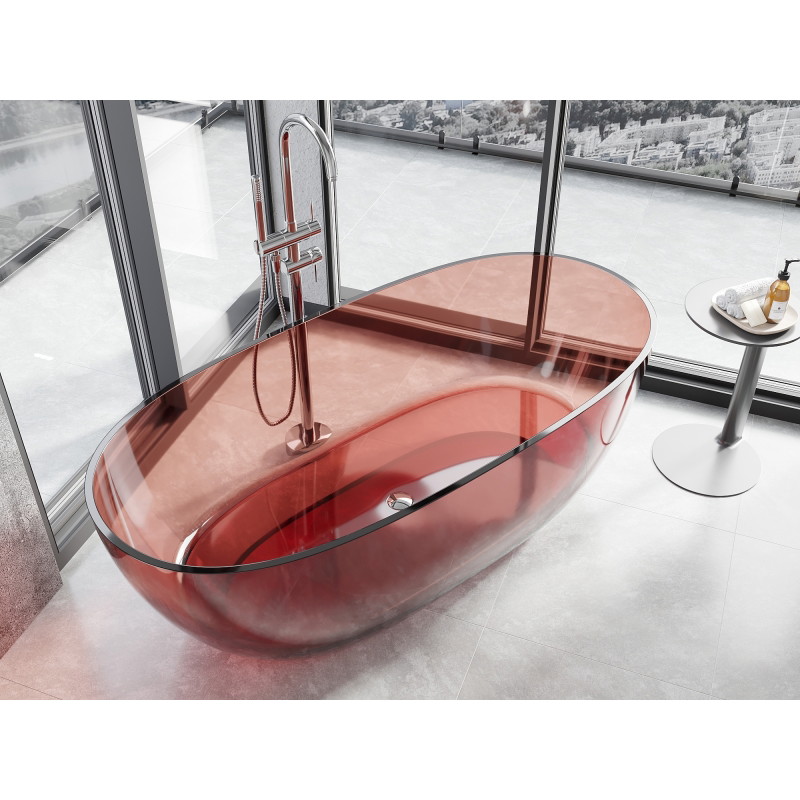 Mexen Pure voľne stojaca transparentná vaňa 170 x 80 cm, ružová, chrómová zátka - 58071708014