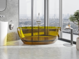 Mexen Pure voľne stojaca transparentná vaňa 170 x 80 cm, honey, chrómová zátka - 58071708015