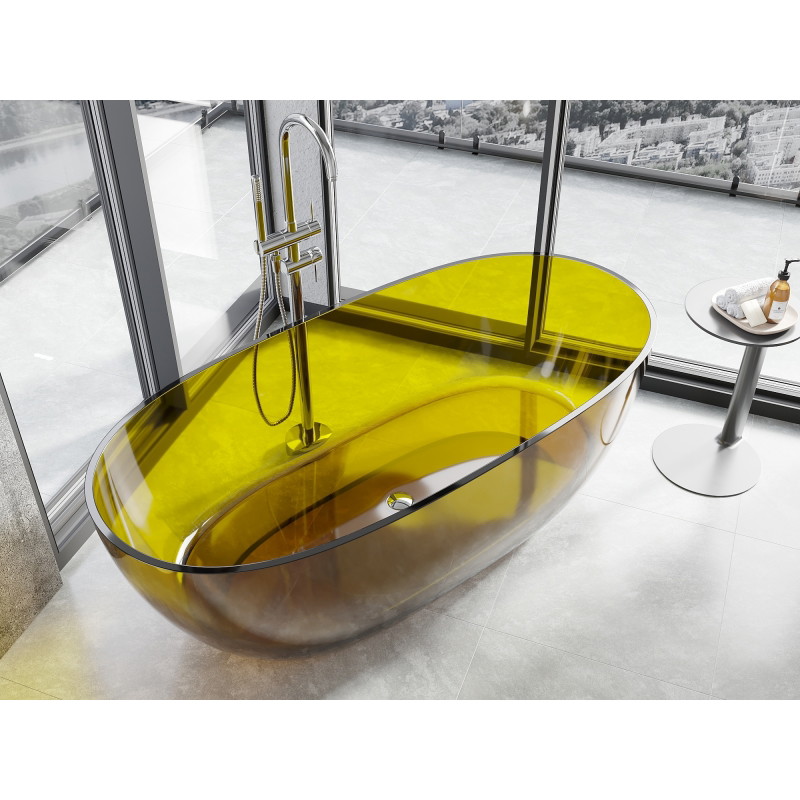 Mexen Pure voľne stojaca transparentná vaňa 170 x 80 cm, honey, chrómová zátka - 58071708015