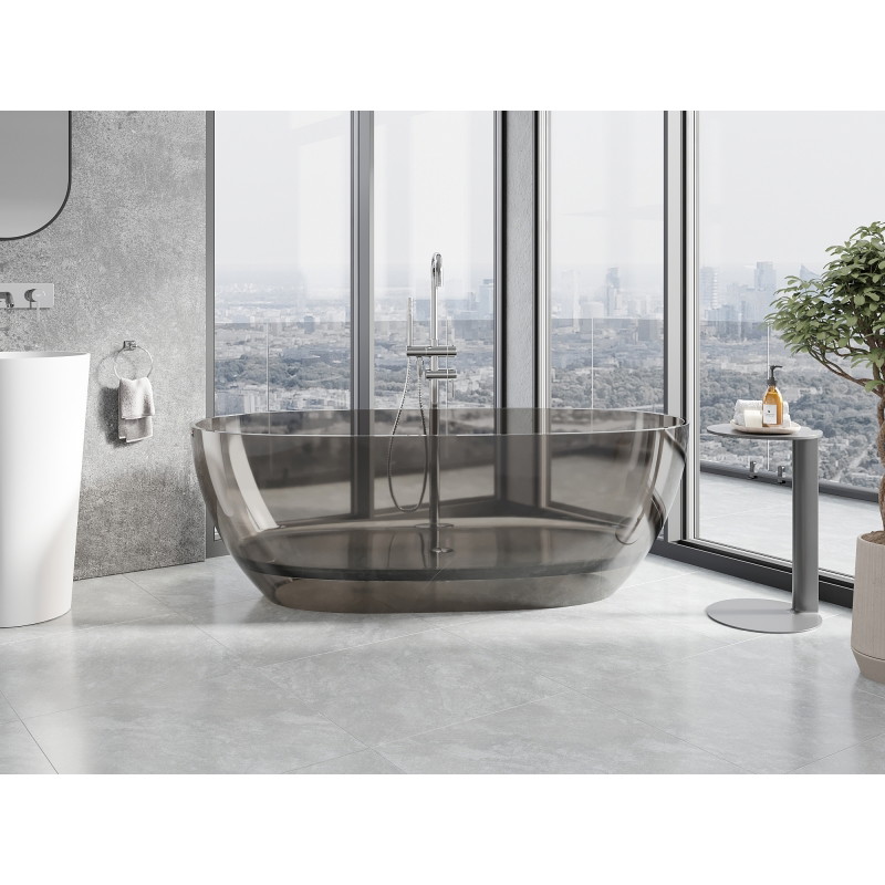 Mexen Pure voľne stojaca transparentná vaňa 170 x 80 cm, bronzová, chrómová zátka - 58071708018