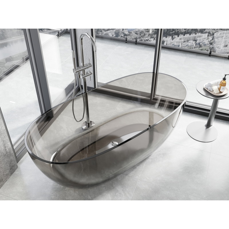 Mexen Pure voľne stojaca transparentná vaňa 170 x 80 cm, bronzová, chrómová zátka - 58071708018