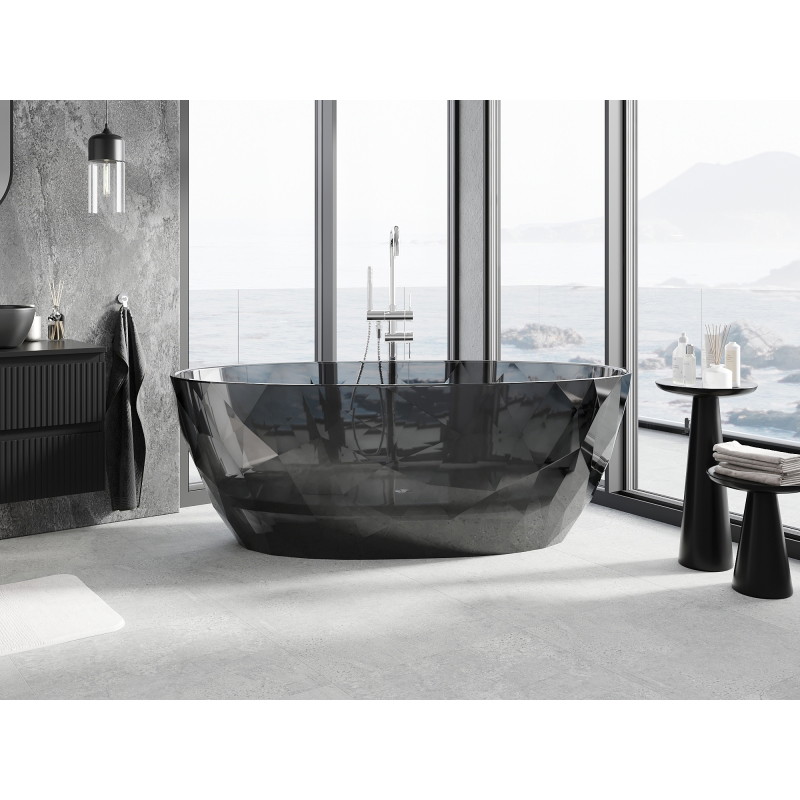 Mexen Orax voľne stojaca transparentná vaňa 170 x 80 cm, čierna, chrómová zátka - 58081708013