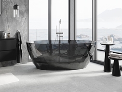Mexen Orax čierna voľne stojaca priehľadná vaňa 170 x 80 cm, chrómová zátka - 58081708013