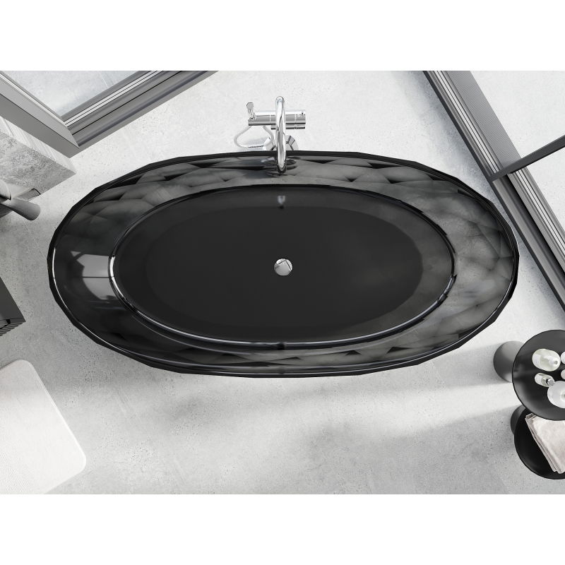 Mexen Orax čierna voľne stojaca vaňa transparentná 170 x 80 cm, chrómová zátka - 58081708013