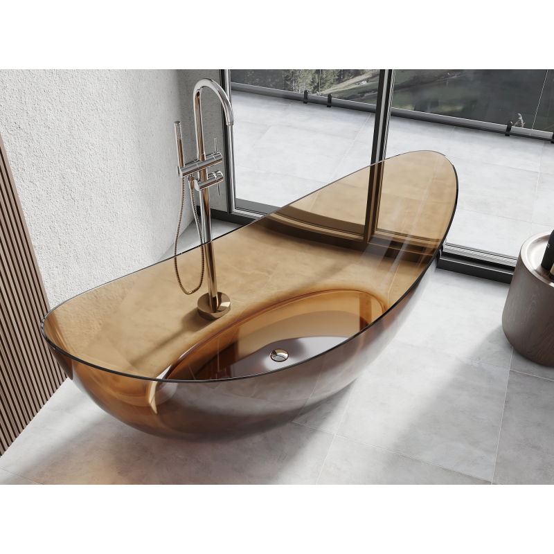 Mexen Vea earth voľne stojaca transparentná vaňa 180 x 80 cm, chrómová zátka - 58091808005