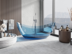 Mexen Vea voľne stojaca priehľadná vaňa 180 x 80 cm, denim, chrómová zátka - 58091808007