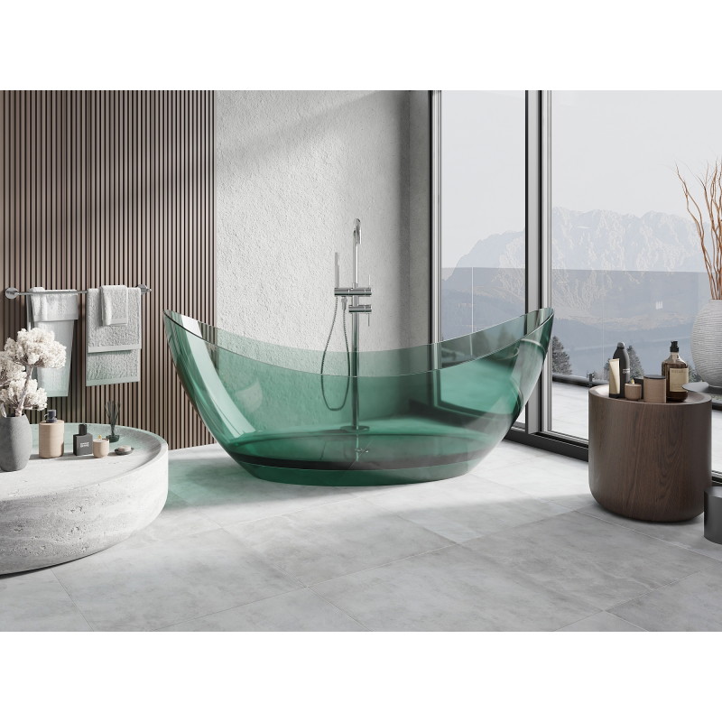Mexen Vea voľne stojaca transparentná vaňa 180 x 80 cm, teal, chrómový uzáver - 58091808011