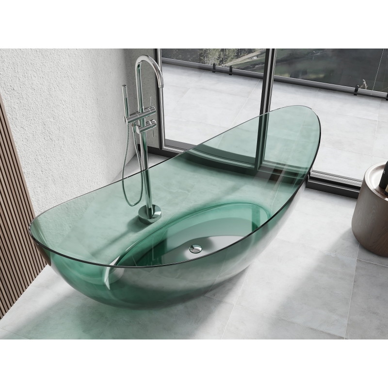 Mexen Vea voľne stojaca transparentná vaňa 180 x 80 cm, teal, chrómový uzáver - 58091808011