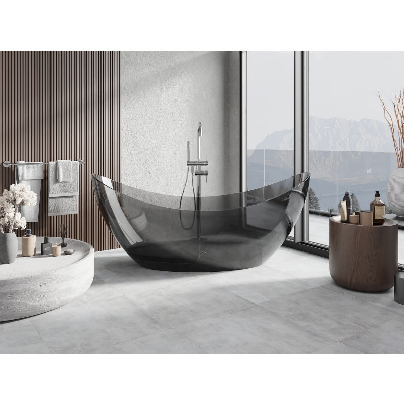 Mexen Vea čierna voľne stojaca priehľadná vaňa 180 x 80 cm, chrómový uzáver - 58091808013