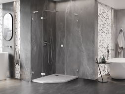 Mexen Lunar L päťuholníková sprchová kabína s otváracím ľavým krídlom 80 x 90 cm, transparentná, chróm - 831L-080L-090P-01-00-L