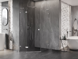 Mexen Lunar L päťuholníková sprchová kabína s otváracím ľavým krídlom 80 x 90 cm, transparentná, chróm - 831L-080L-090P-01-00-L
