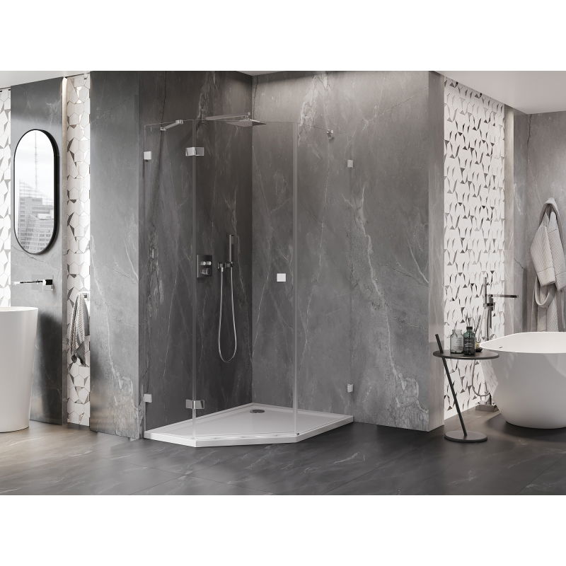 Mexen Lunar päťuholníková sprchová kabína s ľavým otváraním 80 x 90 cm, priehľadná, chróm - 831-080L-090P-01-00-L