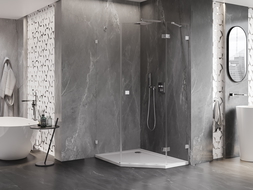 Mexen Lunar päťuholníková sprchová kabína pravá 80 x 100 cm, transparentná, chróm - 831-080P-100L-01-00-P