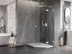 Mexen Lunar päťuholníková sprchová kabína, pravá 90 x 100 cm, priehľadná, biela - 831-090P-100L-20-00-P