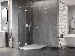Mexen Lunar L päťuholníkový sprchovací kút otočný ľavý 80 x 90 cm, transparentný, biely - 831L-080L-090P-20-00-L